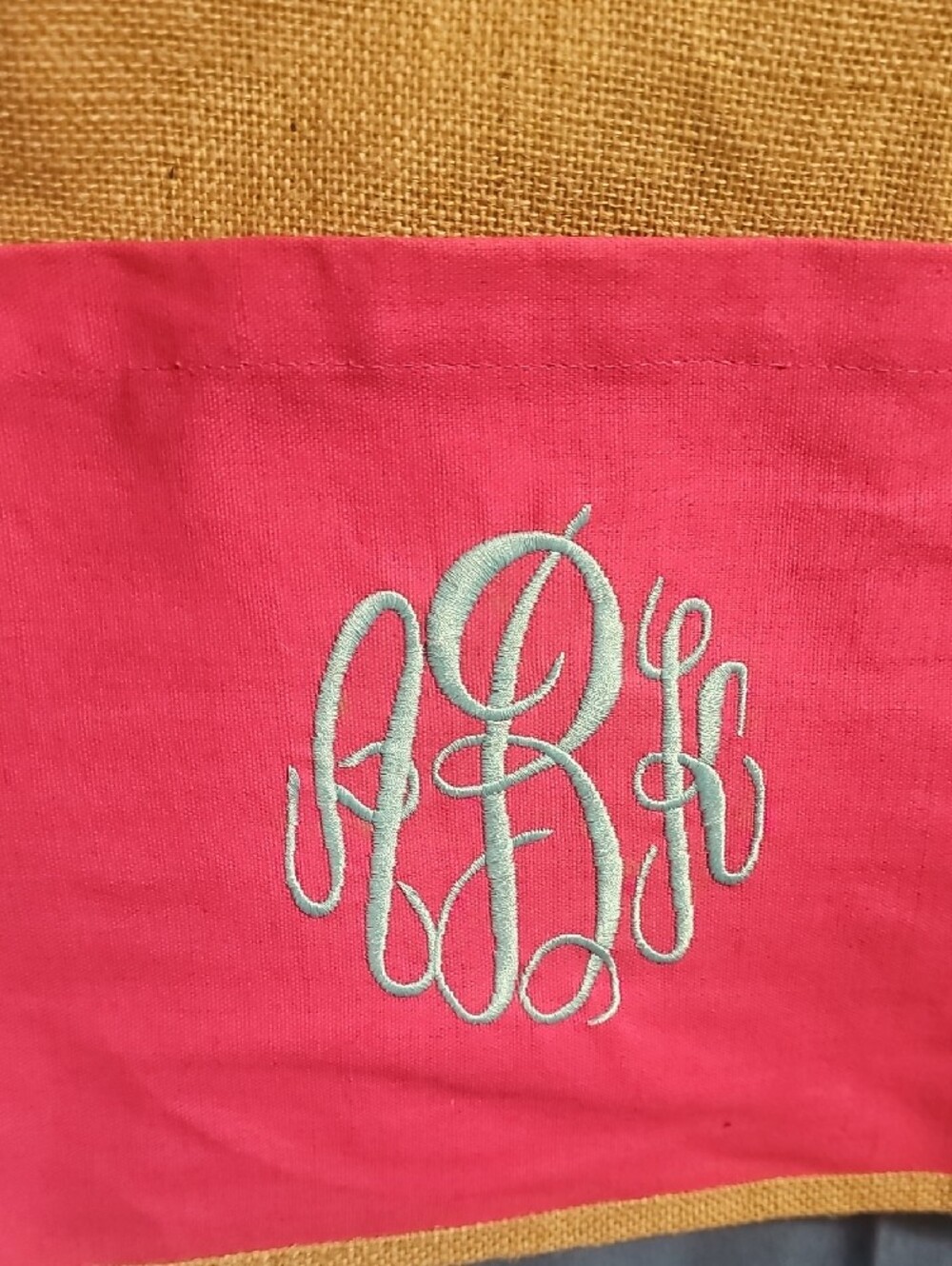 Monogrammed Pink& Natural Burlap Tote Bag - Picture 3 of 3